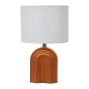 Creative Co-Op Main + Mesa Carved Arch Stoneware Table Lamp with Linen Drum S...