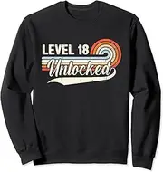[X.Style] Level 18 Unlocked Retro Vintage 18th Birthday Gamer Funny Sweatshirt ds1258 Sweater (S) Black