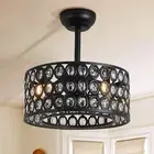 18" Crystal Enclosed Ceiling Fan Light Chandelier W/Blades Remote Control Home