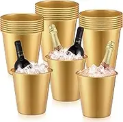 Layhit 24 Packs Plastic Ice Buckets for Parties 3 Liters Wine Bucket Portable Ice Holder Disposable Wine Cooler for Party Wedding Party Beverage Champagne Soda and Beer(Classic,Gold)