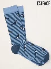 FatFace Blue Killer Whale Men's Striped Socks (AT9388) | $17