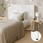 Oikiture Bed Frame Headboard King Single Size Head Bedhead White Boucle