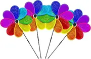 Garden Wind Spinners | Decorative Yard Windmill - Colorful Rainbow Sparkling Pinwheel, Set of 4 Flower Shape Yard Windmill for Lawn Decoration