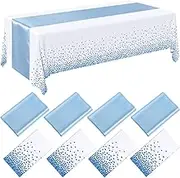 Breling 8 Pack Winter Baby Blue and White Disposable Plastic Tablecloths and Satin Table Runner Set, 54 x 108 Inch Tablecloth, 12 x 108 Inch Table Runners for Wedding Birthday Baby Shower New Year