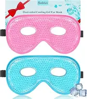 BeeVines Eye Ice Mask, 2 Pack XL Jumbo Size Cooling Freezer Gel Eye Masks for Puffy Eyes Face, Frozen Cold & Warm Compress, Ice Pack for Post Eye Surgery, Puffiness & Allergies Treatment (Blue & Pink)