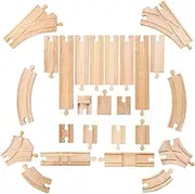 Bigjigs Rail Low Level Train Track Expansion Pack - 25pc Wooden Train Track for Train Sets, Quality Bigjigs Train Accessories, Compatible with Most Major Wooden Railway Brands