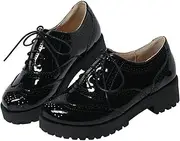 [Agodor] Women's Lace up Wingtip Oxford Shoes Chunky Heel Platform Vintage Round Toe Brogue Shoes
