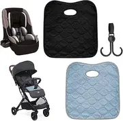 Pack of 2 Children's Car Seat Pads with Pram Hooks, Car Seat Protector Child Seat, Seat Pad Outdoor Children, Seat Protector Car Child Seat, for Toddlers, Car Seat, Pram (Black, Blue/Grey)