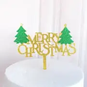 Acrylic Cake Topper Gold Glitter Merry Christmas Green Tree