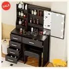 Dressing Table Vanity Table Elegant Lighted Mirror With 6 Drawers Stool Bedroom