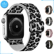 Fashion Leopard Print Nylon Adjustable Strap For Apple Watch 38mm 40mm 41mm Belt
