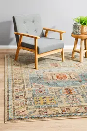 Rug Culture Sky Blue Multi Vintage Look Aztec Rug