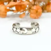 Moon Toe Ring 925 Sterling Silver Star and Moon Ring Adjustable Size