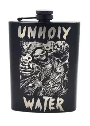 Liquor Hip Pocket Flask and Funnel, Engraved Unholy Water Alcohol Drinking Gift