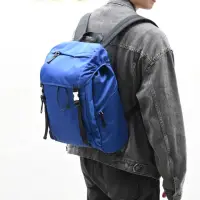在飛比找momo購物網優惠-【PRADA 普拉達】素雅硬式翻蓋束口後背包旅用包玄彬款(藍