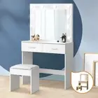 Oikiture Dressing Table Stool Set Makeup Mirror Storage Desk 10 LED Bulbs