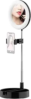 Portable Ring Light Foldable Desk Circle Lamp Fill Light with Makeup Mirror Phone Holder 3 Color Modes & 10 Levels for Selfie Video Recording Black One Size