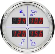ELING 52mm Digital 4in1 Multifunction Gauge Fuel Level Oil Pressure Water Temp Voltmeter with 8 Colors Backlight for Car Vessels