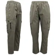 Men's Cotton Drill Cargo Track Pants Straight Leg Jogging Sports Sweat Trouser - Army Green