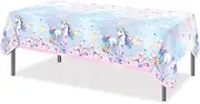 CC HOME 1Pc Unicorn Party Plastic Tablecloth 54 x 87 Inch Long Table Cover, Rainbow Balloon Party Tablecover for Fancy Unicorn Theme Kids Baby Shower Birthday Dinner Picnic Kitchen Event
