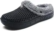 ZXWFOBEY HangFan Men's Women Mules Clogs Slip On Garden Shoes Fur Lined Slides Flip Flops Warm Winter Slipper, Black Fur, 7 UK