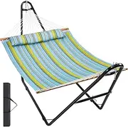 VEVOR Two Person Hammock with Stand Included Heavy Duty 480lb Capacity, Double Hammock with Portable Steel Stand and Carrying Bag and Pillow, Freestanding Hammock for Outdoor Patio Yard Beach