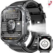 Military Smart Watch for Men (Answer/Make Call) with LED Flashlight, 2.02" Big Screen Fitness Tracker with 100+ Sport Modes, Tactical Smartwatch with Heart Rate/Sleep Monitor for iPhone Android