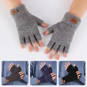 Fashion Mens Fingerless Cycling Work Gloves Alpaca Wool Knitted Mittens One Size