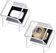 2 Pack Championship Ring Display Case with Stand Holder, Acrylic Baseball Ring Display Case, 1 Slot Ring Hole Storage Box, Acrylic Display Box for Show Sport, Fraternity, Award Rings, Sports Fans (2)