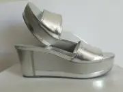 PRAD A SPORT Amazing Silver METALLIC Logo PLATFORM SLIDES EU 41.5 I LOVE SHOES