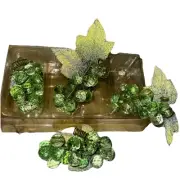 4 NEW Vintage Acrylic Faceted Green Ombré Grape Cluster Decor Sugared Leaves NIB