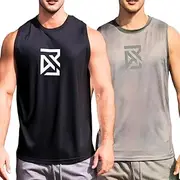 [Generic] 2 Pack Tank Top Men Muscles Workout Dry Fit Singlets - Sleeve Less Athletic Running Singlet Mens Gym Tank Tops