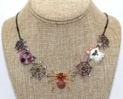 Betsey Johnson Spider Web Crystal Ghost Cat Spider Halloween Black Necklace NWT