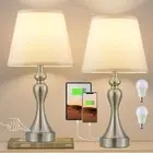 Bedroom Lamps Set of 2 - Bedside Lamps with USB D. White Shade & Nickel Base