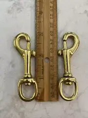 2 Brass Swivel Snap Hooks Clips Latch 3” X 1/2” New