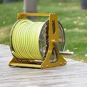 60m Hose Cart Without Hose, Metal Stainless Steel Hose Reel Cart, Hose Reel Storage Rack, Portable Water Pipe Truck, Garden Pipe Storage Cart, Outdoor Garden Hosepipe Organizer,Gold
