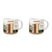 2x Cavallini Vintage Table/Glassware Coffee/Tea Mug 414ml/19.5cm Vintage Book