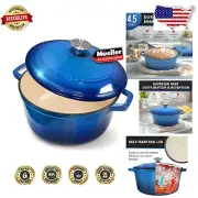 Aqua Blue 4.5 QT Enameled Cast Iron Dutch Oven - Versatile Cookware Masterpiece
