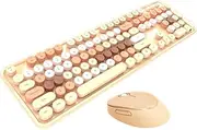 Wireless Keyboard Mouse,104 Keys Cute Keyboard Mouse Kit,Quiet Retro Computer Accessories,High Key Design,with Adjustable Bracket,for Home and Office, for Work Or Games (Milk Tea