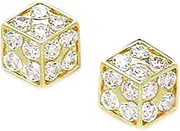 [JewelryWeb] 14k Yellow Gold CZ Simulated Diamond Large Cuboid Screw Back Earrings 11x10mm Stud Earring for Women