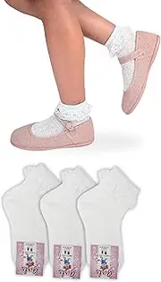 [LEON D'ORO] Girls Lightweight Cotton Summer Socks 3 Pairs Elegant Socks for Girls Made in Italy