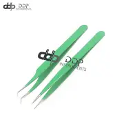 2 Pieces Straight And Curved Tip Tweezers Nipper For Eyelash Extensions, Green
