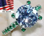 5CT White Topaz & Treated Emerald 925 Solid Sterling Silver Ring Sz 6 UB4-5