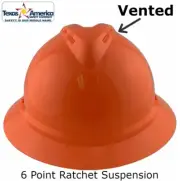 MSA Advance Full Brim Vented Hard hat with 6 pt Ratchet Suspension Hi Viz Orange