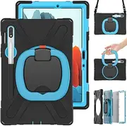 [Jarttarn] Case Compatible with Samsung Galaxy Tab S9 Ultra 14.6 inch, Portable Rotating Silicone Stand Shell Rotating Stand ，Anti seismic and anti drop，Comprehensive protection tablet (B-Blue)