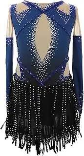 [Zagitova] Figure Skating Dress for Girls Long Sleeve Breathable Women Competition Dance Costume with Shiny Rhinestone