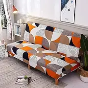 Stretch Sofa Slipcover Armless Futon Cover Printed Fitted Furniture Protector Elastic Polyester Spandex Washable Armless Sofa Cover Folding Couch Shield Sofa Cover