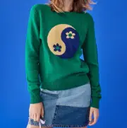Ghanda Women's Knit Yang Flower Sweater English Green Size Small Cropped NWT