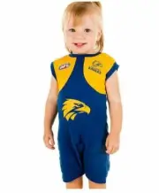 WEST COAST EAGLES AFL TEAM SHORT SLEEVE BOYS FOOTYSUIT BABY INFANT ROMPER - 000