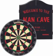 Winmau Blade 6 Dual Core Dartboard with Mancave Cabinet Plus Free Set of Darts